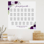 27 Tafel Paarse Rozen Chique Bruiloft Zittinggrafi Poster (Keuken)