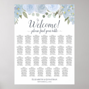 27 Tafel Stofblauwe Rozen Trouw Zittijd Chart Poster