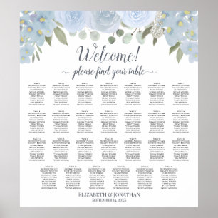 27 Tafel Stusty Blue Rozen Wedding Seating Chart Poster