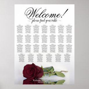 27 Tafel Trouw Stoelenindeling met Burgundy Roos Poster
