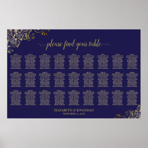 27 Tafel Trouw Stoelenindeling Navy Blauwe & Goud Poster