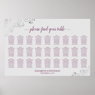 27 Tafel Trouwzaal Stoelenindeling Magenta Plum & Poster