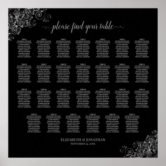 27 Tafel-weddenschapskaart Silver Frills Black Poster (Voorkant)