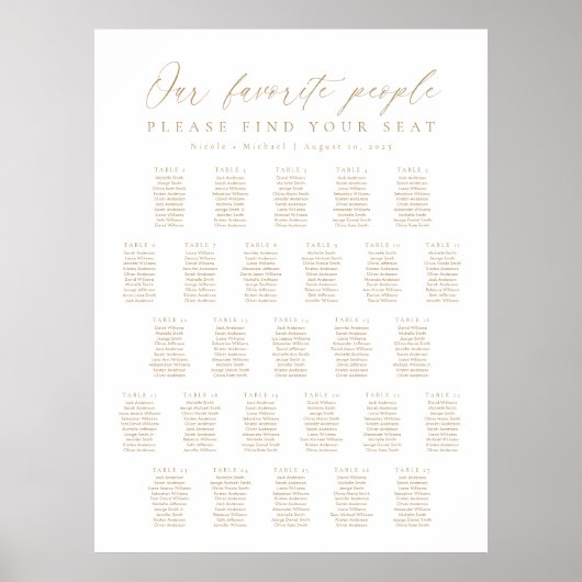 27 Tafels Onze favoriete mensen Zitplaatskaart Poster (Voorkant)