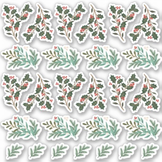 27 x Classic Botanische Kerstvakantie Stickers (Voorkant)