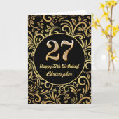 27e Birthday Black en Gold Floral Pattern Kaart (Gele Bloem)