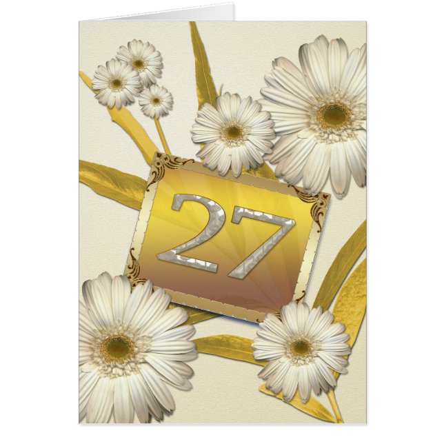 27e Birthday-kaart met daisies. (Voorkant)