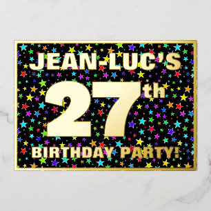 27e Birthday Party — Fun, Colorful Stars Pattern Folie Uitnodiging