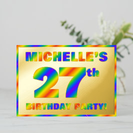 27e Birthday Party — Fun, regenboogspectrum "27" Folie Uitnodiging