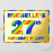 27e Birthday Party — Fun, regenboogspectrum "27" Folie Uitnodiging (Voorkant)