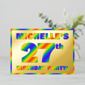 27e Birthday Party — Fun, regenboogspectrum "27" Folie Uitnodiging (Staand Voorkant)