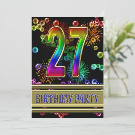 27e Birthday party Uitnodiging met bellen (Staand voorkant)