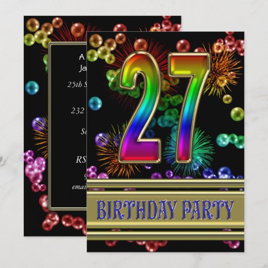 27e Birthday party Uitnodiging met bellen (Voorkant / Achterkant)