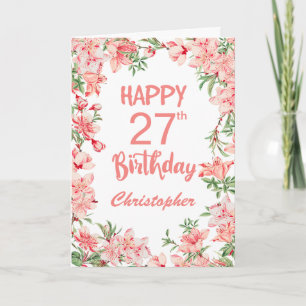 27e Birthday Pink Peach Peonies Waterverf Floral Kaart
