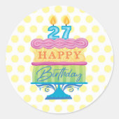 27e Happy Birthday Cake Yellow Stippen Ronde Sticker (Voorkant)