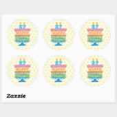 27e Happy Birthday Cake Yellow Stippen Ronde Sticker (Vel)