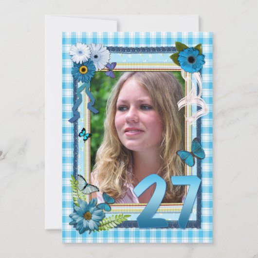 27e uitnodiging voor verjaardagsfeest op foto (Voorkant)