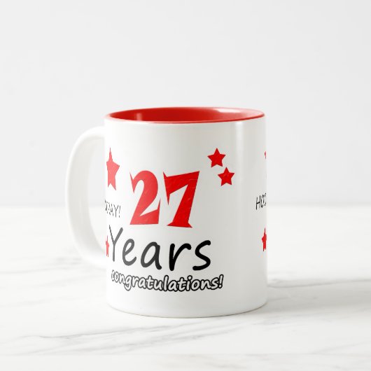 27e verjaardag, 27 jaar Jubilea voor bruiloft Tweekleurige Koffiemok (Voorkant links)