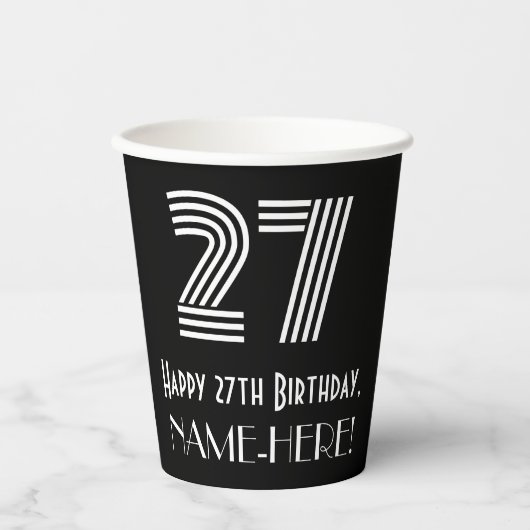 27e verjaardag — Art Deco Geïnspireerde look "27"  Papieren Bekers (Voorkant)