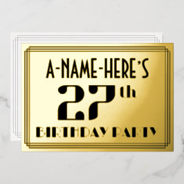 27e verjaardag: Art Deco Kijk "27" en naam Folie Uitnodiging