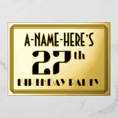 27e verjaardag: Art Deco Kijk "27" en naam Folie Uitnodiging (Voorkant)