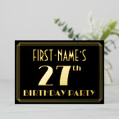 27e verjaardag: Art Deco Kijk "27", met naam Folie Uitnodiging (Staand Voorkant)