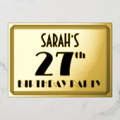 27e verjaardag — Art Deco look "27" + Naam Folie Uitnodiging (Voorkant)