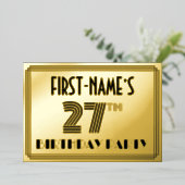 27e verjaardag — Art Deco Style "27" en naam Folie Uitnodiging (Staand Voorkant)