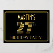27e verjaardag — Art Deco Style "27" + Naam Folie Uitnodiging (Voorkant)