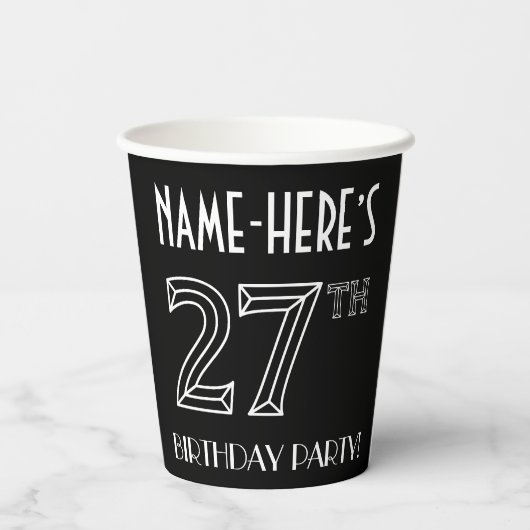 27e verjaardag: Art Deco Style + aangepaste naam Papieren Bekers (Achterkant)