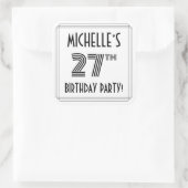 27e verjaardag: Art Deco Style + aangepaste naam Vierkante Sticker (Tas)