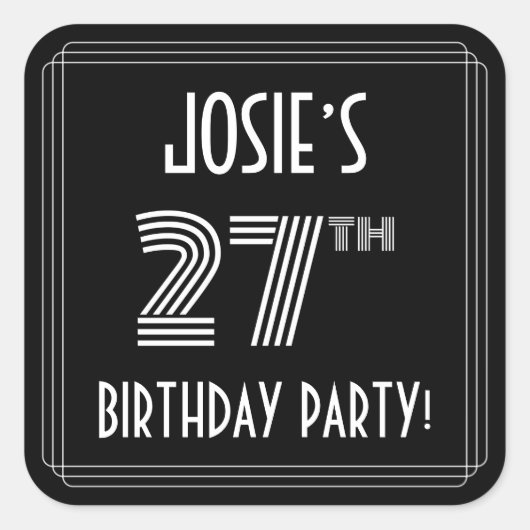 27e verjaardag: Art Deco Style en aangepaste naam Vierkante Sticker (Voorkant)
