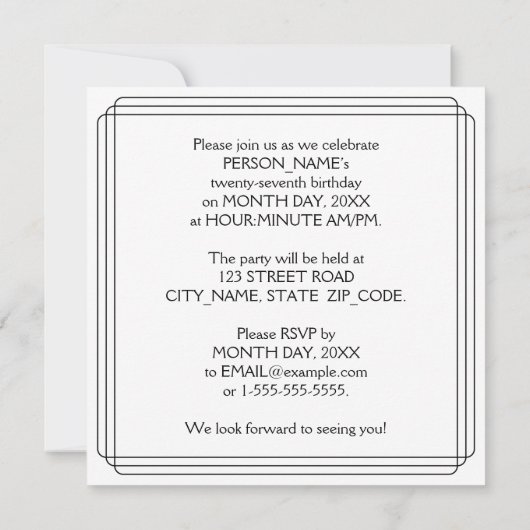 27e verjaardag: Art Deco Style met aangepaste naam Kaart (Achterkant)