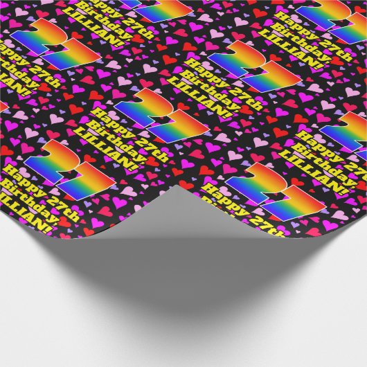 27e verjaardag: Beeldende harten patroon, regenboo Cadeaupapier (Hoek)