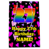 27e verjaardag: Beeldende harten patroon, regenboo Medium Cadeauzakje (Voorkant)