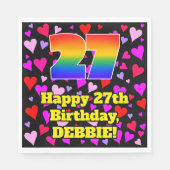 27e verjaardag: Beeldende harten patroon, regenboo Servet (Voorkant)