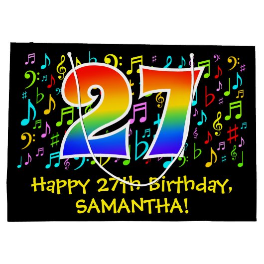 27e verjaardag - Colorful Music Symbols, Rainbow 2 Groot Cadeauzakje (Achterkant)