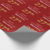 27e verjaardag: Elegant, Rood, Faux Gold Look Cadeaupapier (Hoek)