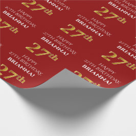 27e verjaardag: Elegant, Rood, Faux Gold Look Cadeaupapier
