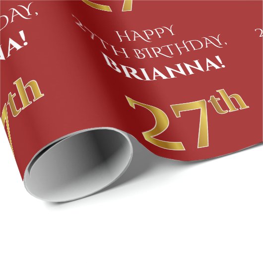 27e verjaardag: Elegant, Rood, Faux Gold Look Cadeaupapier (Rol Hoek)