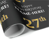 27e verjaardag: Elegant, zwart, Faux Gold look Cadeaupapier (Rol Hoek)