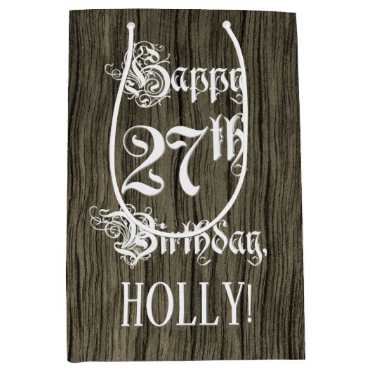 27e verjaardag: Fancy, Faux Wood Kijk + Aangepaste Medium Cadeauzakje (Voorkant)