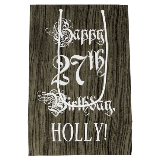 27e verjaardag: Fancy, Faux Wood Kijk + Aangepaste Medium Cadeauzakje (Achterkant)