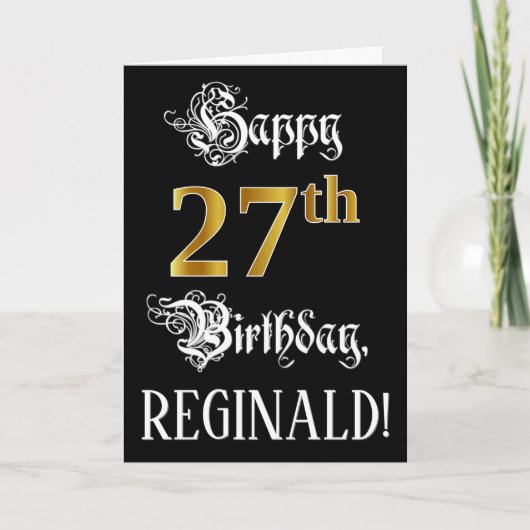 27e verjaardag — Fancy script; Faux Gold Kijk; naa Kaart (Voorkant)