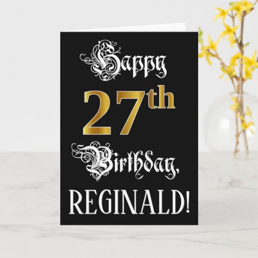 27e verjaardag — Fancy script; Faux Gold Kijk; naa Kaart (Gele Bloem)