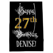 27e verjaardag ~ Fancy script; Faux Gold look; naa Medium Cadeauzakje (Achterkant)