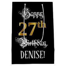 27e verjaardag ~ Fancy script; Faux Gold look; naa