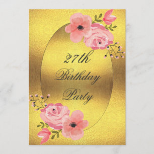 27e verjaardag Faux Gold Foil Waterverf Flowers Kaart