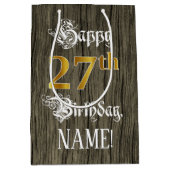 27e verjaardag: Faux Gold look & Faux Wood Pattern Medium Cadeauzakje (Voorkant)