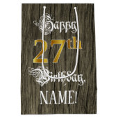 27e verjaardag: Faux Gold look & Faux Wood Pattern Medium Cadeauzakje (Achterkant)